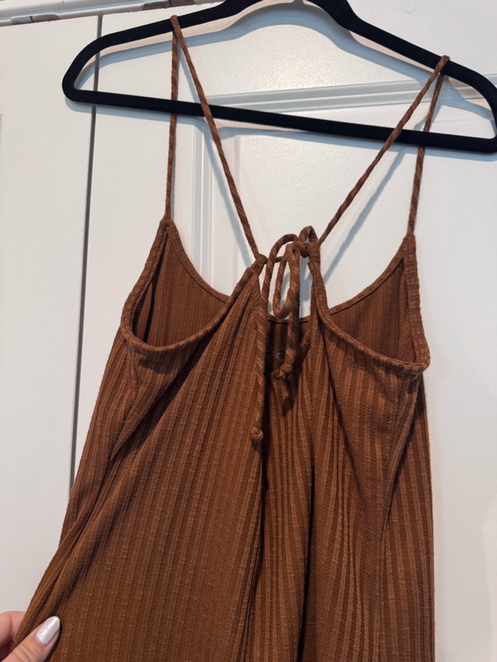 Brown Ribbed Spaghetti Strap Midi Maternity Dress Pink Blush Size Large - Picture 4 of 6
